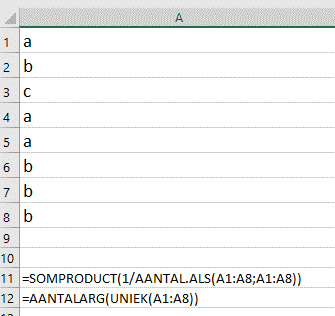 unieke gegevens tellen excel